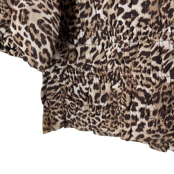 Cato Animal Print Blouse Chiffon Metallic Gold Thread Smocked XL NWT - Picture 10 of 12